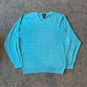 Jos. A. Bank Blue V-Neck Sweater Lightweight Knit Silk Cotton Classic Coastal
